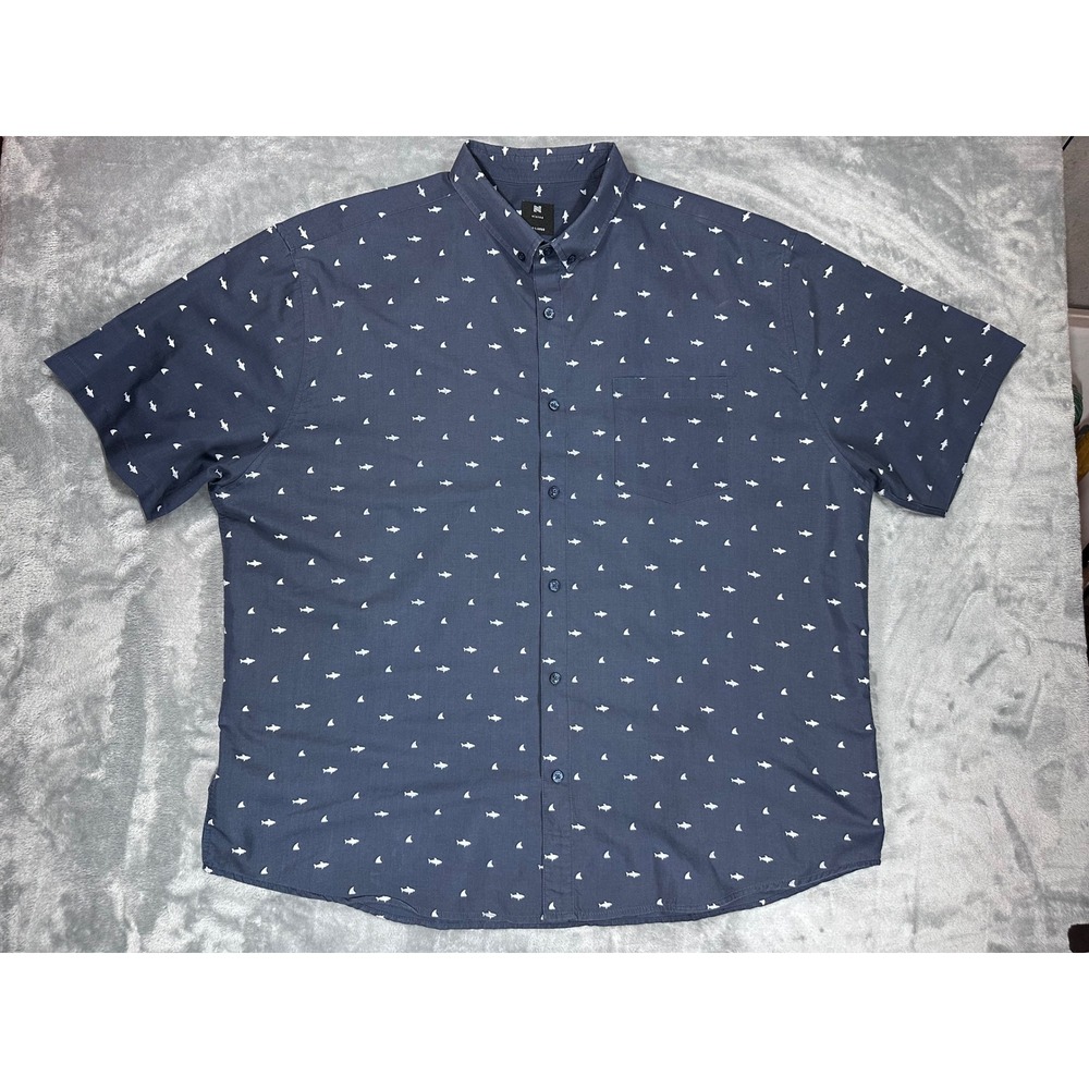 Visive Mens 3XL Navy Blue Shark Print Short Sleeve Button Down Shirt RN158839